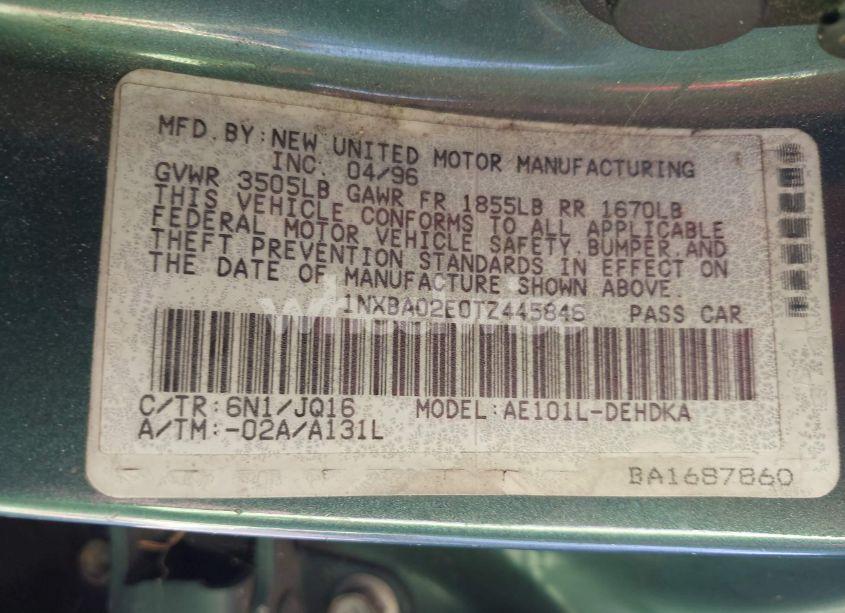 Photo 9 of 1996 Toyota Corolla (VIN 1NXBA02E0TZ445846)