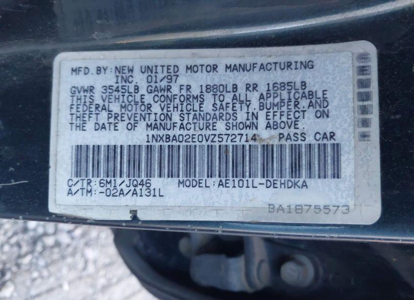 Photo 9 of 1997 Toyota Corolla CE (VIN 1NXBA02E0VZ572714)