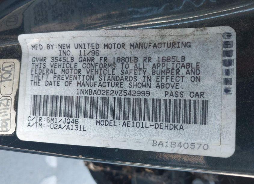 Photo 9 of 1997 Toyota Corolla CE (VIN 1NXBA02E2VZ542999)