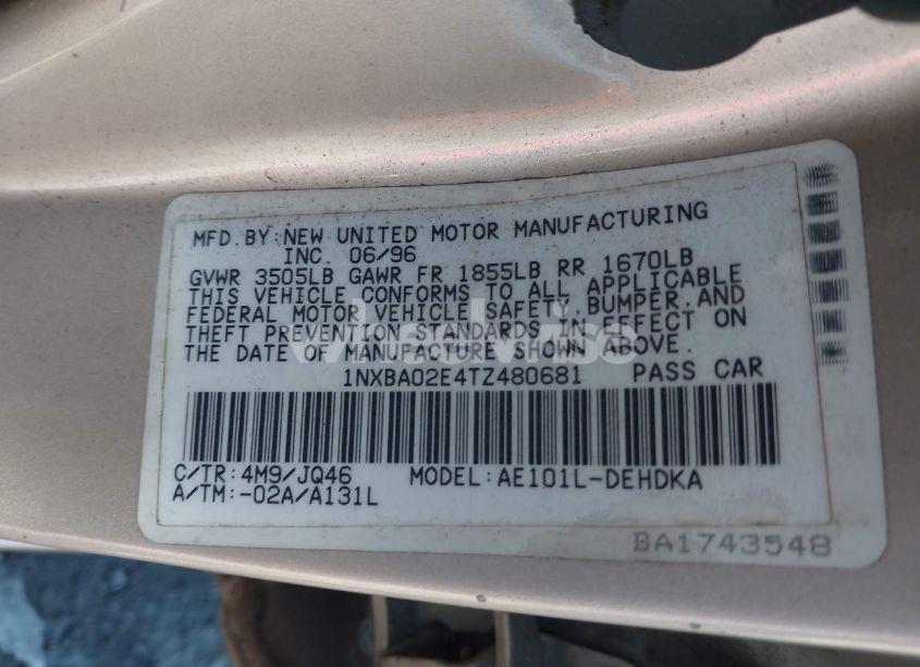 Photo 9 of 1996 Toyota Corolla (VIN 1NXBA02E4TZ480681)