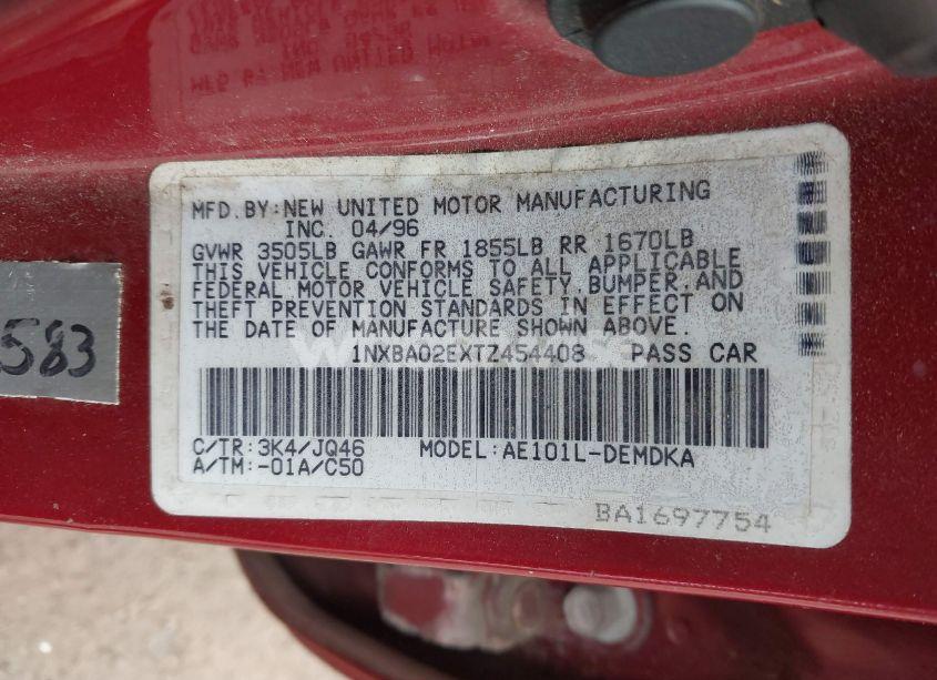 Photo 9 of 1996 Toyota Corolla (VIN 1NXBA02EXTZ454408)