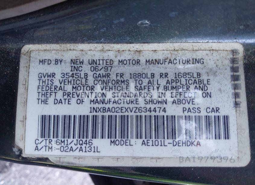 Photo 9 of 1997 Toyota Corolla CE (VIN 1NXBA02EXVZ634474)