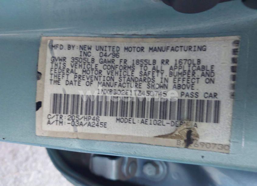 Photo 9 of 1996 Toyota Corolla DX (VIN 1NXBB02E1TZ450745)