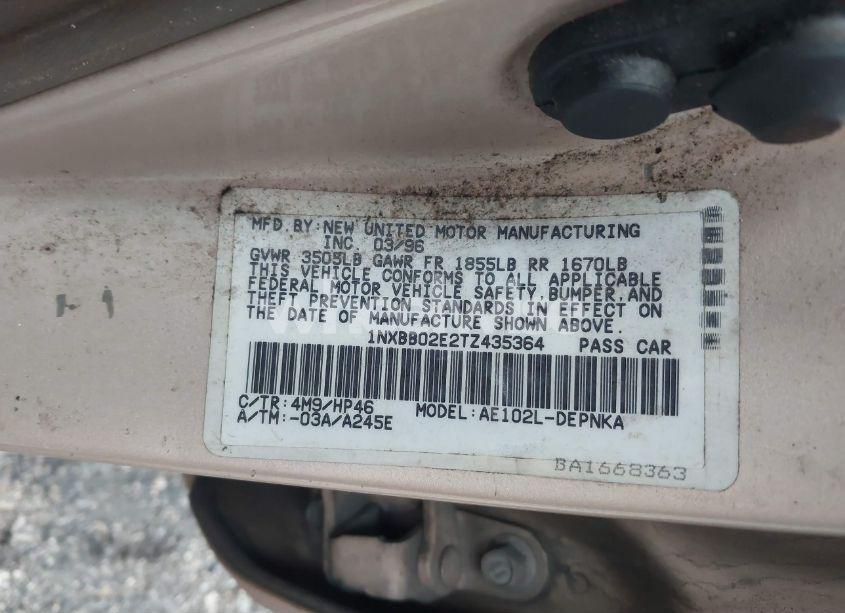 Photo 9 of 1996 Toyota Corolla DX (VIN 1NXBB02E2TZ435364)