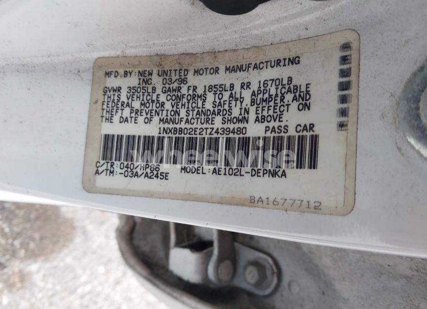 Photo 9 of 1996 Toyota Corolla DX (VIN 1NXBB02E2TZ439480)