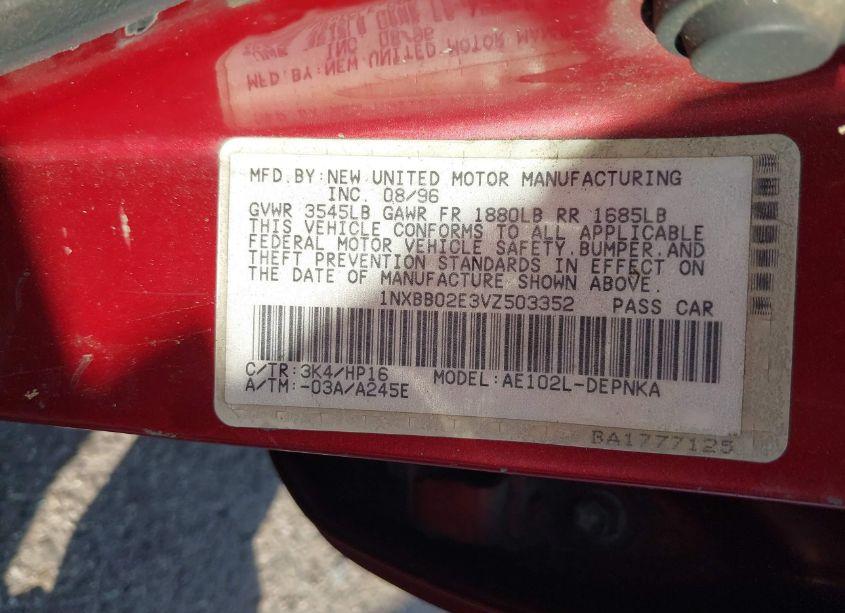 Photo 9 of 1997 Toyota Corolla DX (VIN 1NXBB02E3VZ503352)