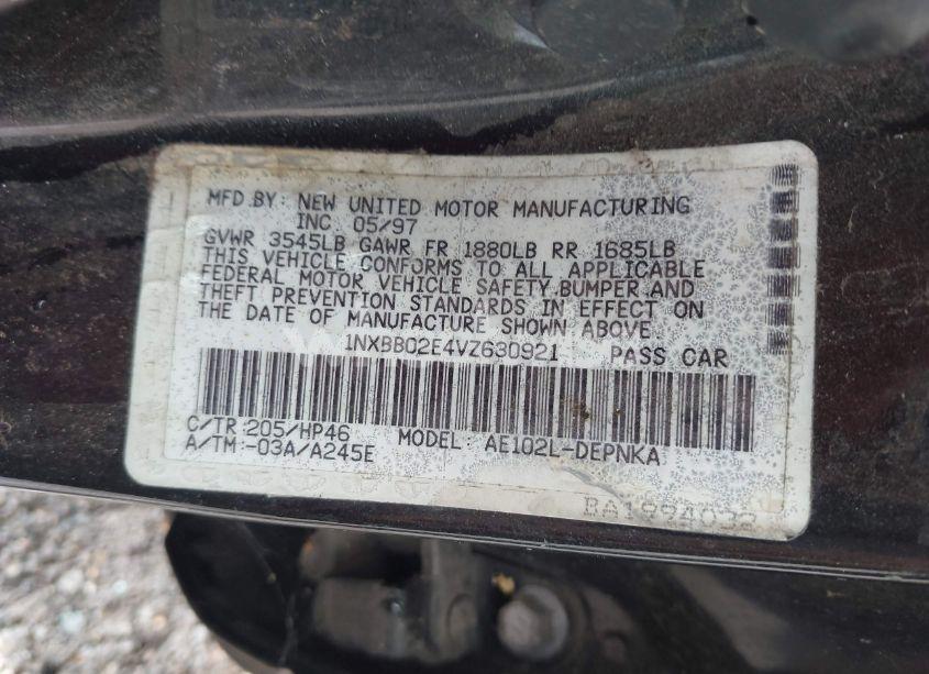 Photo 9 of 1997 Toyota Corolla DX (VIN 1NXBB02E4VZ630921)