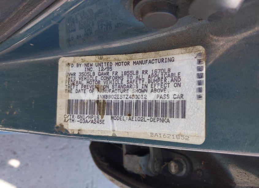 Photo 9 of 1996 Toyota Corolla DX (VIN 1NXBB02E5TZ400012)