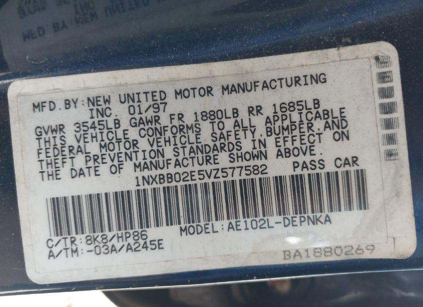 Photo 9 of 1997 Toyota Corolla DX (VIN 1NXBB02E5VZ577582)