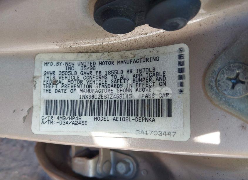 Photo 9 of 1996 Toyota Corolla DX (VIN 1NXBB02E6TZ458145)