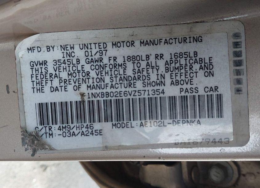 Photo 9 of 1997 Toyota Corolla DX (VIN 1NXBB02E6VZ571354)