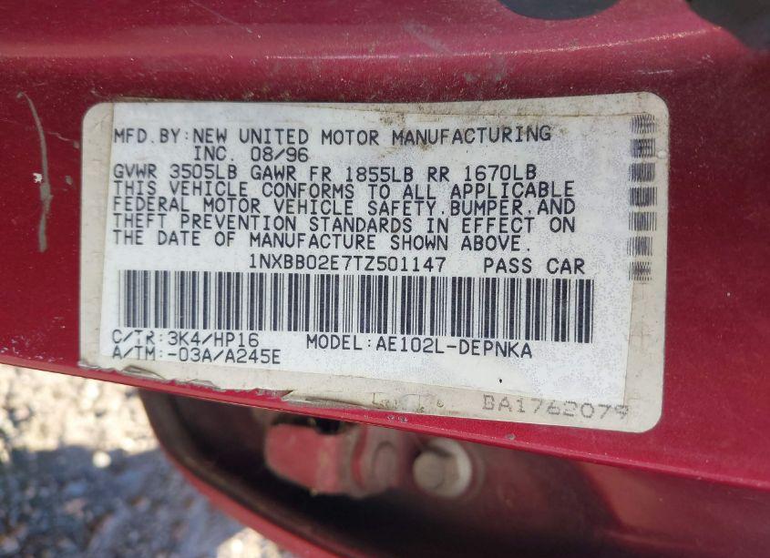 Photo 9 of 1996 Toyota Corolla DX (VIN 1NXBB02E7TZ501147)