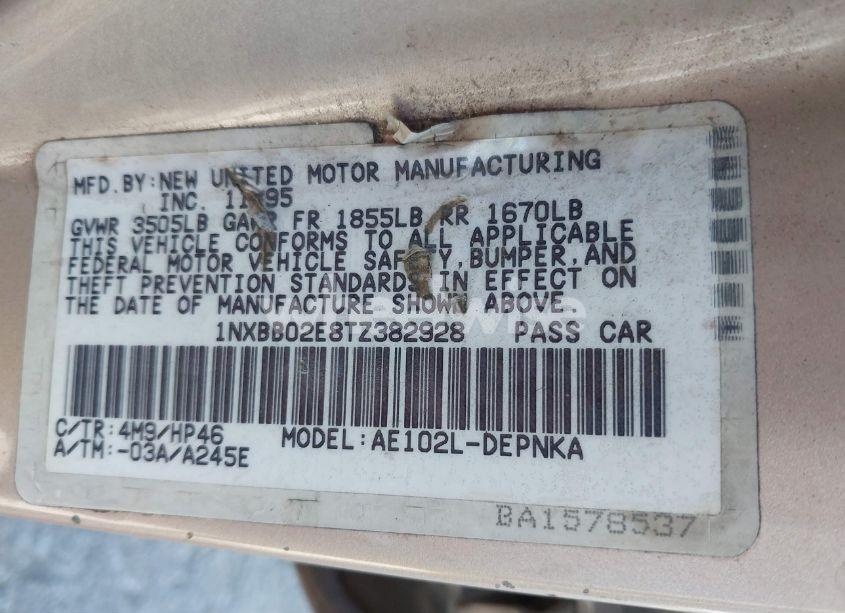 Photo 9 of 1996 Toyota Corolla DX (VIN 1NXBB02E8TZ382928)