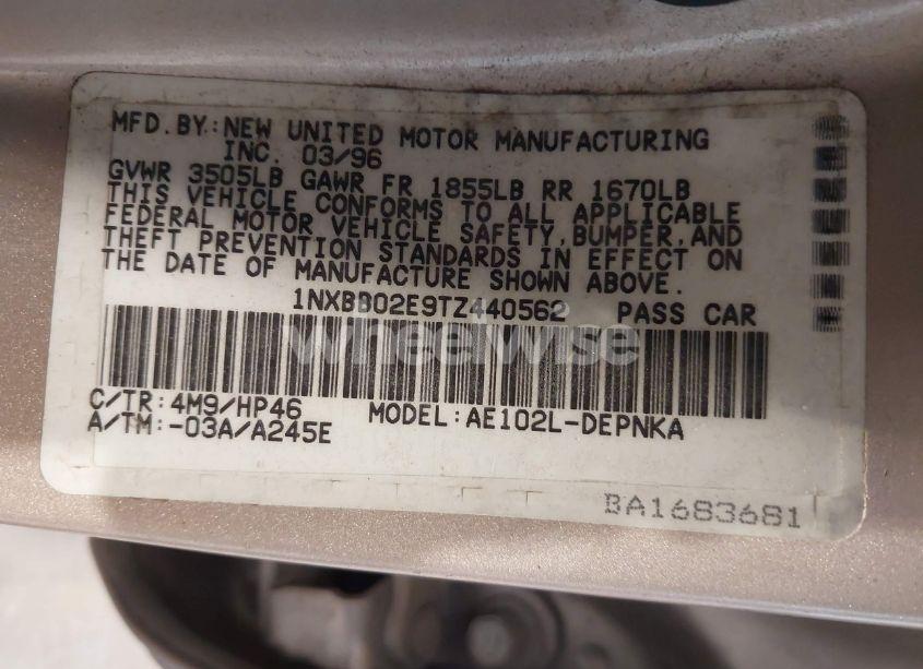 Photo 9 of 1996 Toyota Corolla DX (VIN 1NXBB02E9TZ440562)