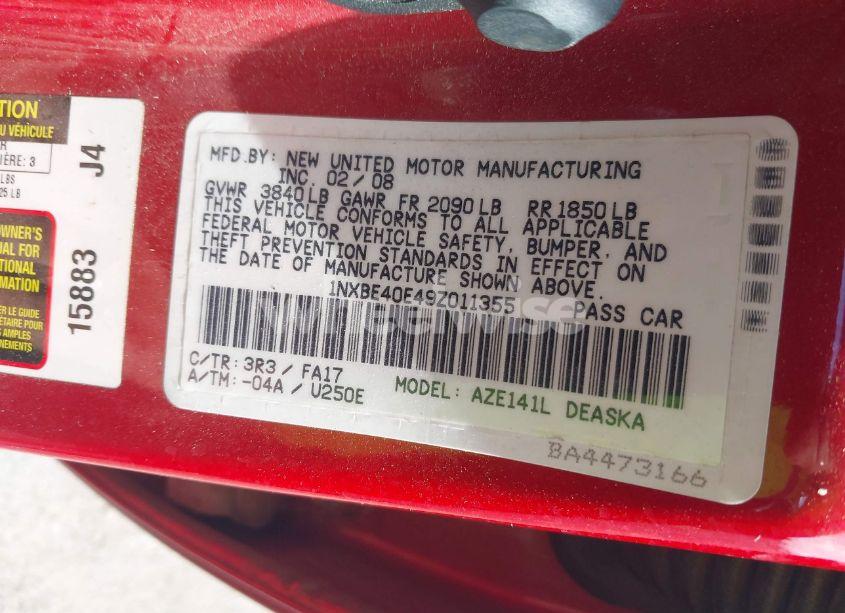 Photo 9 of 2009 Toyota Corolla XRS (VIN 1NXBE40E49Z011355)