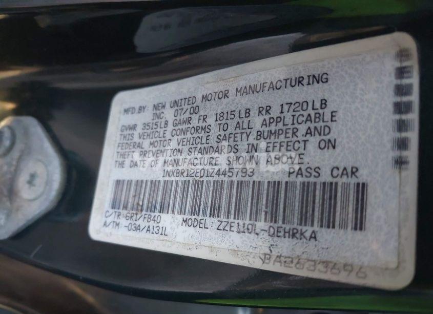 Photo 9 of 2001 Toyota Corolla CE (VIN 1NXBR12E01Z445793)