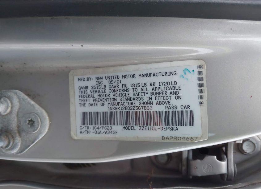 Photo 9 of 2002 Toyota Corolla S (VIN 1NXBR12E02Z567863)