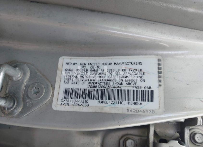 Photo 9 of 2002 Toyota Corolla CE (VIN 1NXBR12E02Z601042)
