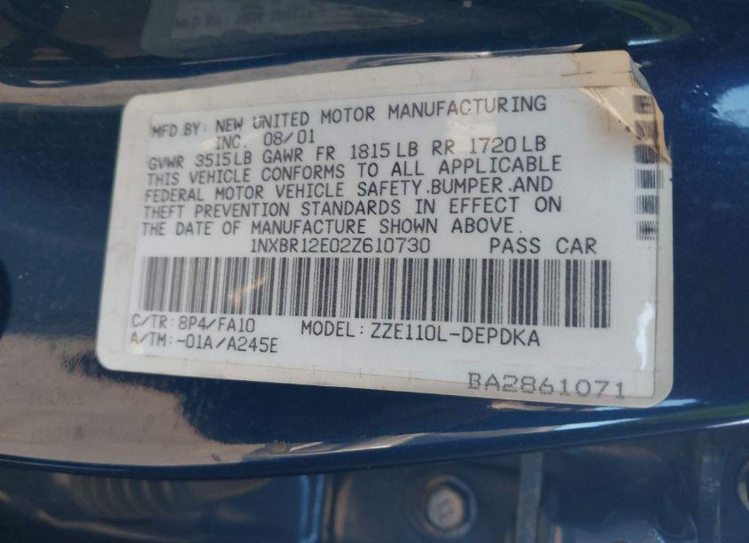 Photo 9 of 2002 Toyota Corolla LE (VIN 1NXBR12E02Z610730)