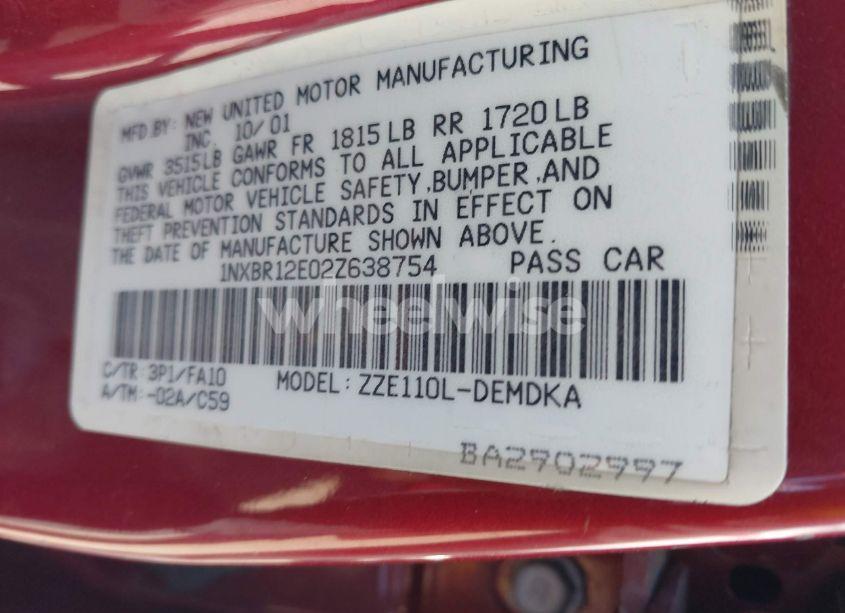 Photo 9 of 2002 Toyota Corolla LE (VIN 1NXBR12E02Z638754)