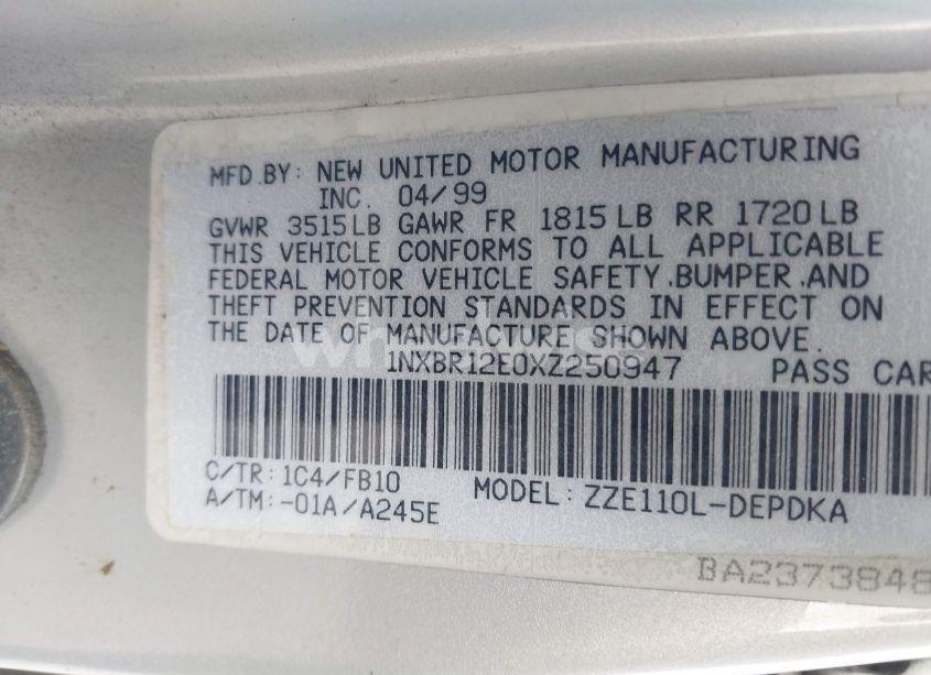 Photo 9 of 1999 Toyota Corolla CE (VIN 1NXBR12E0XZ250947)