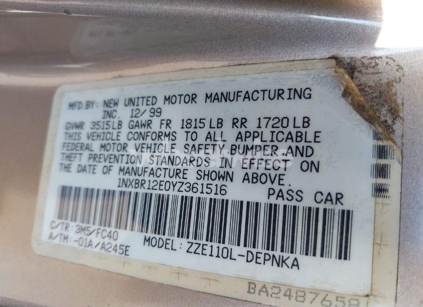 Photo 9 of 2000 Toyota Corolla LE (VIN 1NXBR12E0YZ361516)