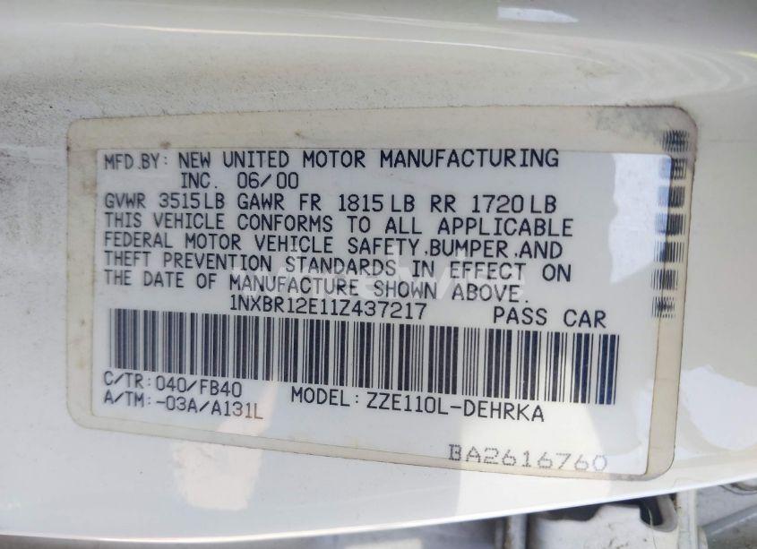 Photo 9 of 2001 Toyota Corolla CE (VIN 1NXBR12E11Z437217)