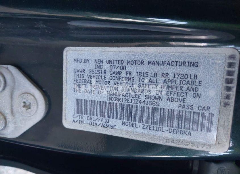 Photo 9 of 2001 Toyota Corolla LE (VIN 1NXBR12E11Z441669)