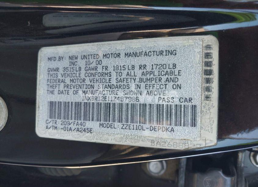 Photo 9 of 2001 Toyota Corolla LE (VIN 1NXBR12E11Z487986)