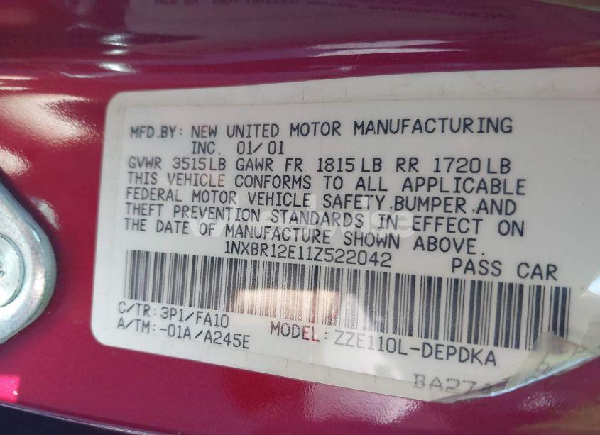 Photo 9 of 2001 Toyota Corolla LE (VIN 1NXBR12E11Z522042)