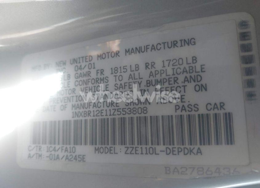 Photo 9 of 2001 Toyota Corolla LE (VIN 1NXBR12E11Z553808)