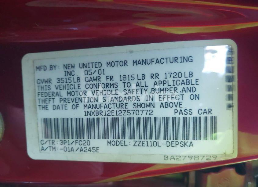 Photo 9 of 2002 Toyota Corolla S (VIN 1NXBR12E12Z570772)