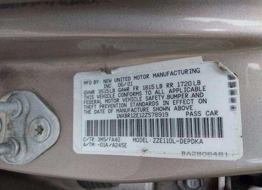 Photo 9 of 2002 Toyota Corolla LE (VIN 1NXBR12E12Z578919)