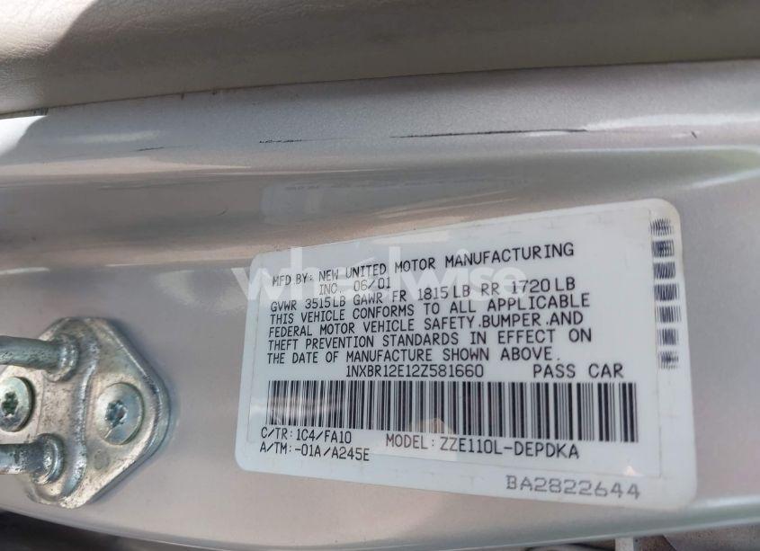 Photo 9 of 2002 Toyota Corolla LE (VIN 1NXBR12E12Z581660)