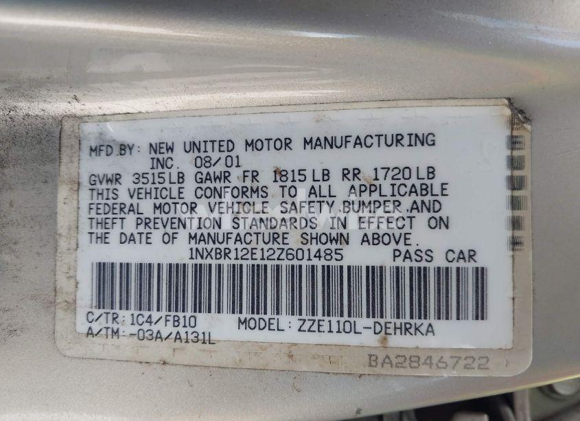 Photo 9 of 2002 Toyota Corolla CE (VIN 1NXBR12E12Z601485)