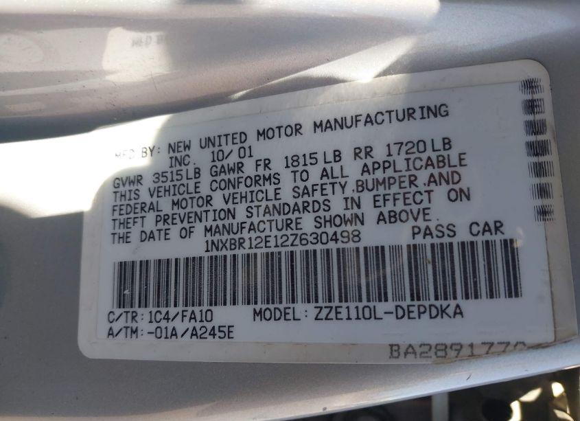 Photo 9 of 2002 Toyota Corolla (VIN 1NXBR12E12Z630498)