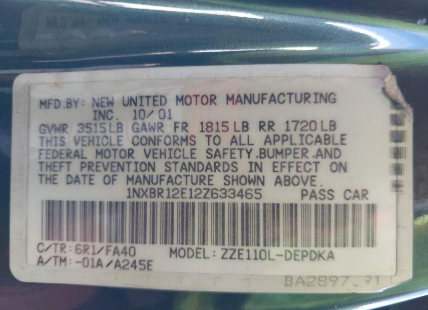 Photo 9 of 2002 Toyota Corolla LE (VIN 1NXBR12E12Z633465)