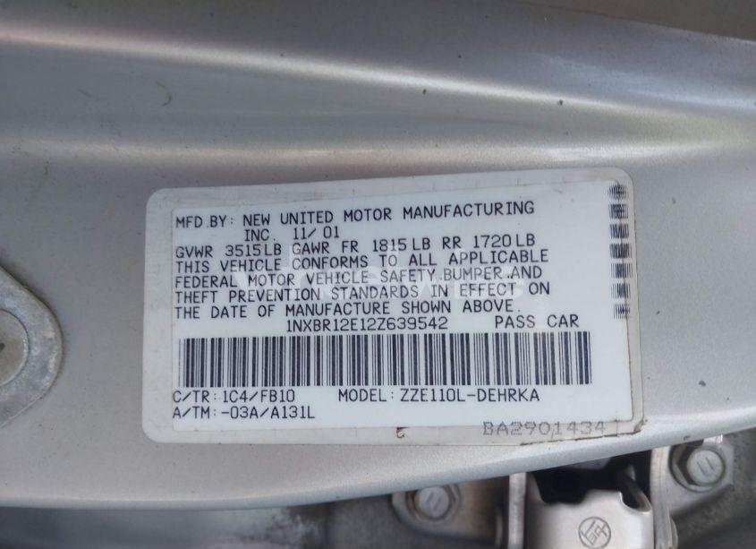 Photo 9 of 2002 Toyota Corolla CE (VIN 1NXBR12E12Z639542)