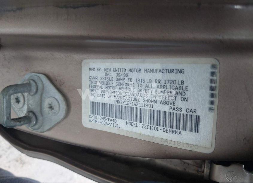 Photo 9 of 1998 Toyota Corolla VE (VIN 1NXBR12E1WZ111991)