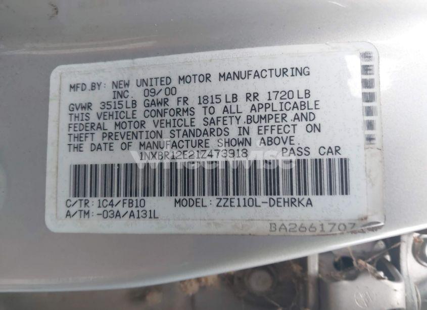 Photo 9 of 2001 Toyota Corolla CE (VIN 1NXBR12E21Z473918)