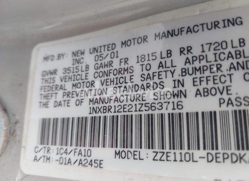 Photo 9 of 2001 Toyota Corolla LE (VIN 1NXBR12E21Z563716)