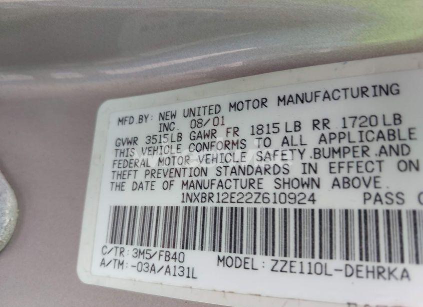 Photo 9 of 2002 Toyota Corolla CE (VIN 1NXBR12E22Z610924)