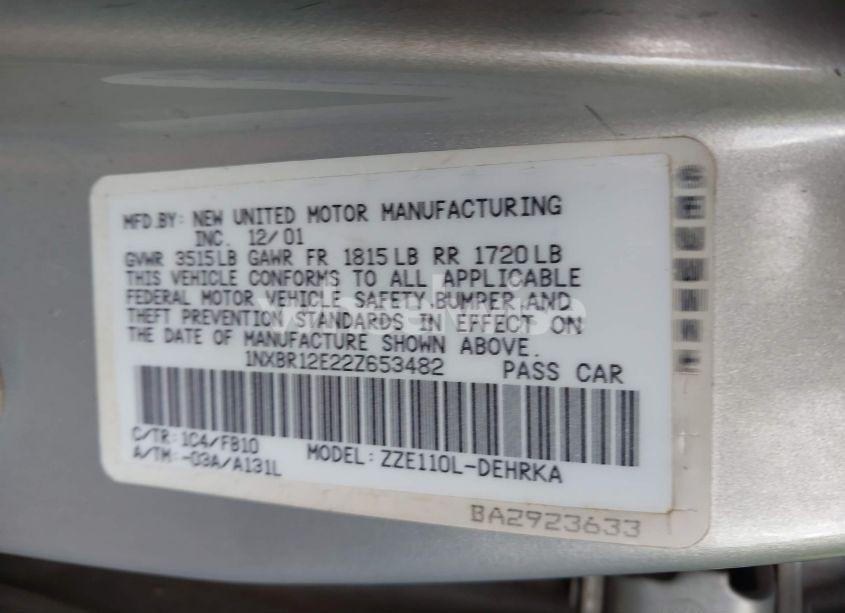 Photo 9 of 2002 Toyota Corolla CE (VIN 1NXBR12E22Z653482)