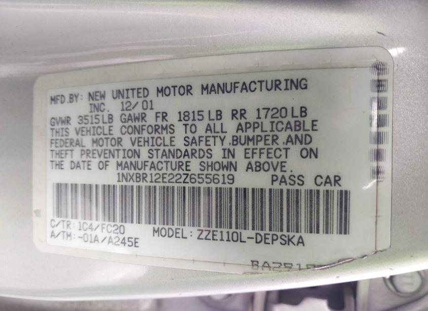 Photo 9 of 2002 Toyota Corolla S (VIN 1NXBR12E22Z655619)