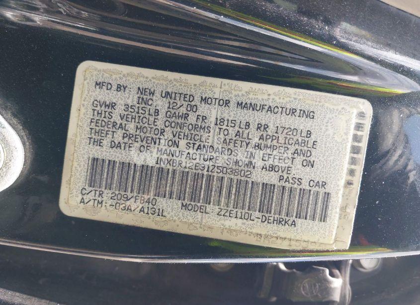 Photo 9 of 2001 Toyota Corolla CE (VIN 1NXBR12E31Z503802)