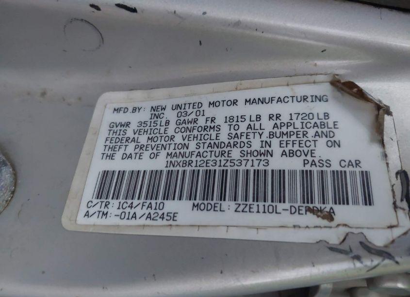 Photo 9 of 2001 Toyota Corolla LE (VIN 1NXBR12E31Z537173)