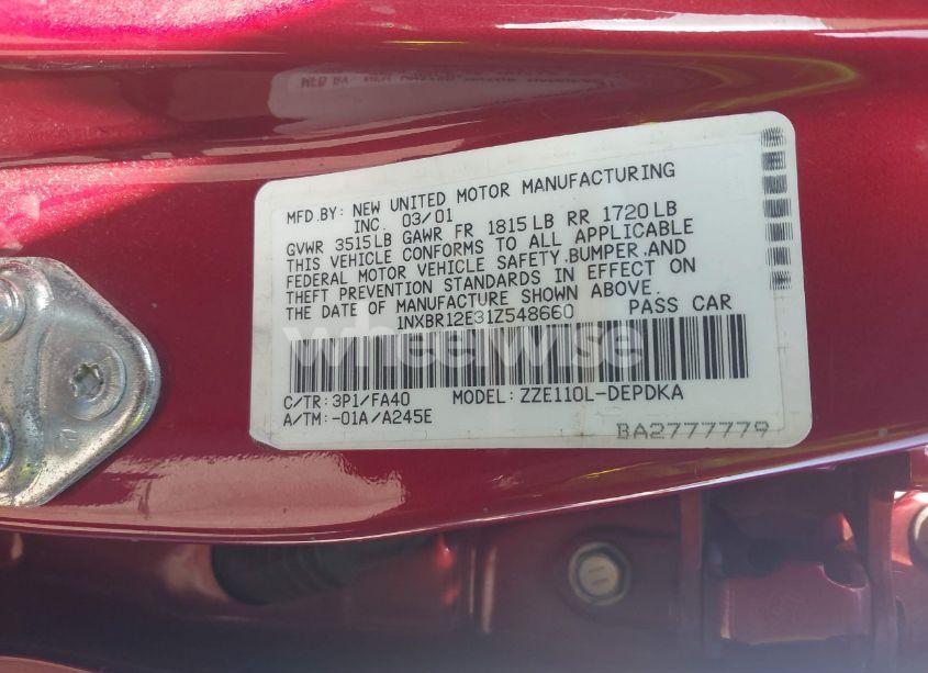 Photo 9 of 2001 Toyota Corolla LE (VIN 1NXBR12E31Z548660)