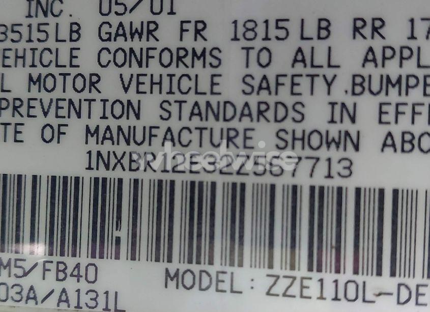 Photo 9 of 2002 Toyota Corolla CE (VIN 1NXBR12E32Z567713)