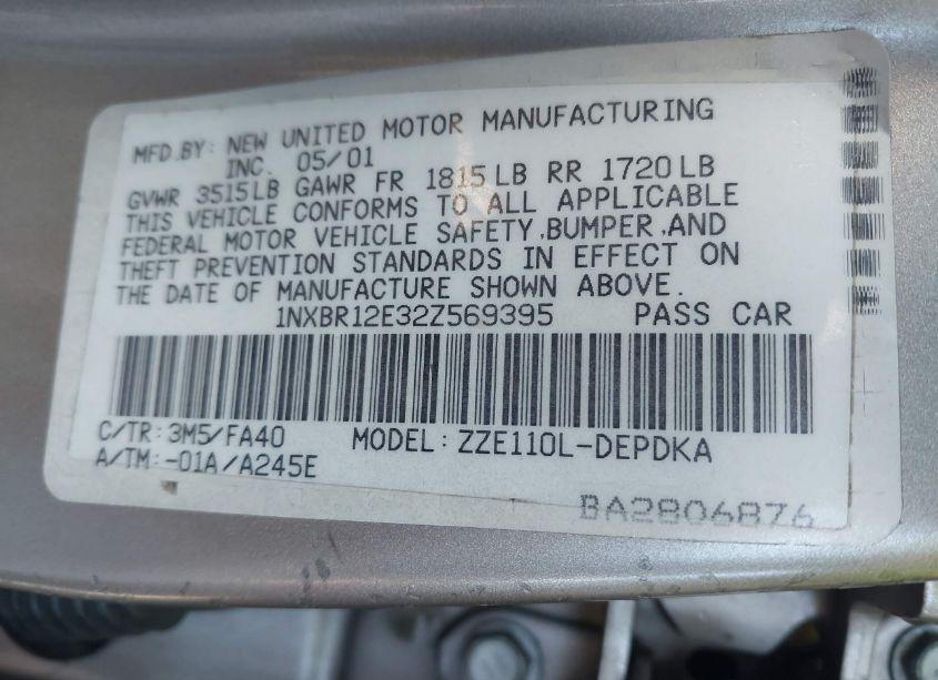 Photo 9 of 2002 Toyota Corolla LE (VIN 1NXBR12E32Z569395)