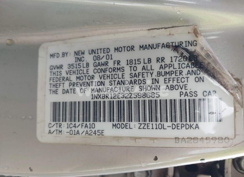 Photo 9 of 2002 Toyota Corolla LE (VIN 1NXBR12E32Z598685)